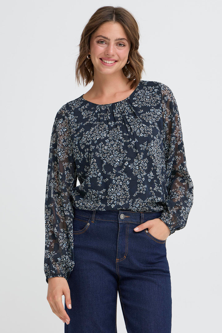 Fransa FRChay 20617204 900003201 Floral Night Sky Navy Print Blouse
