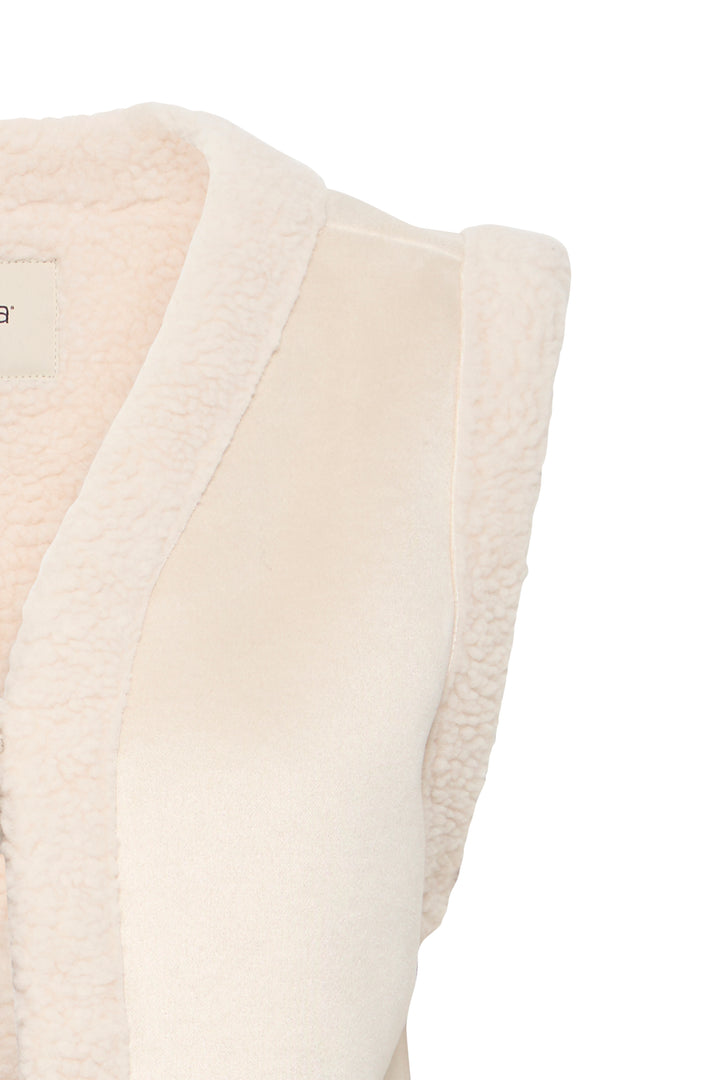 Fransa FRElektra Limestone Cream Melange Faux Fur Gilet 20615655 200662