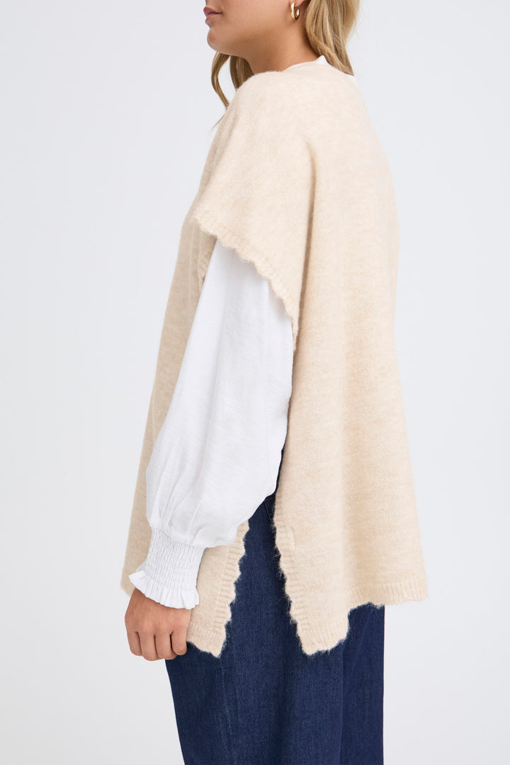 Fransa FRELISE Oatmeal Melange Knitted Poncho 20617676 1304011