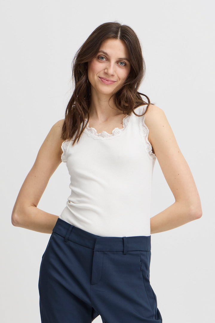 Fransa FRHizamond Antique White Lace Edge Vest Top 20607460 60010