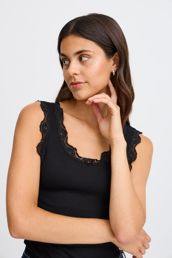 Fransa FRHizamond Black Lace Edge Vest Top 20607460 60096