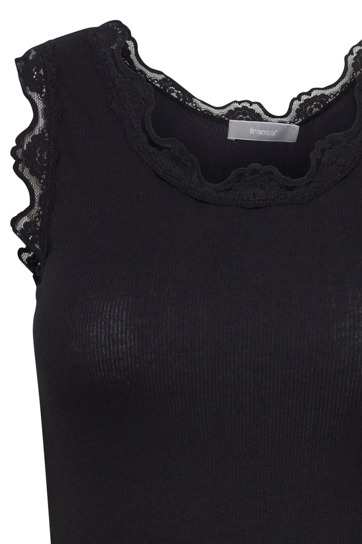 Fransa FRHizamond Black Lace Edge Vest Top 20607460 60096
