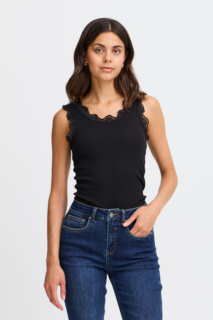 Fransa FRHizamond Black Lace Edge Vest Top 20607460 60096