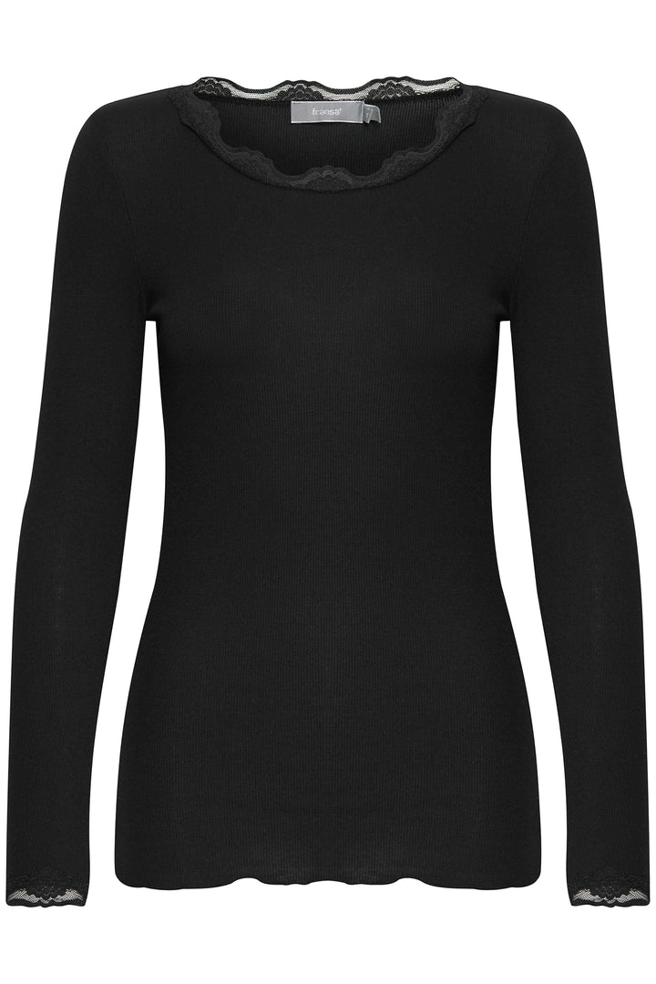 Fransa FRHIZAMOND Black lace-trim top at Shirley Allum