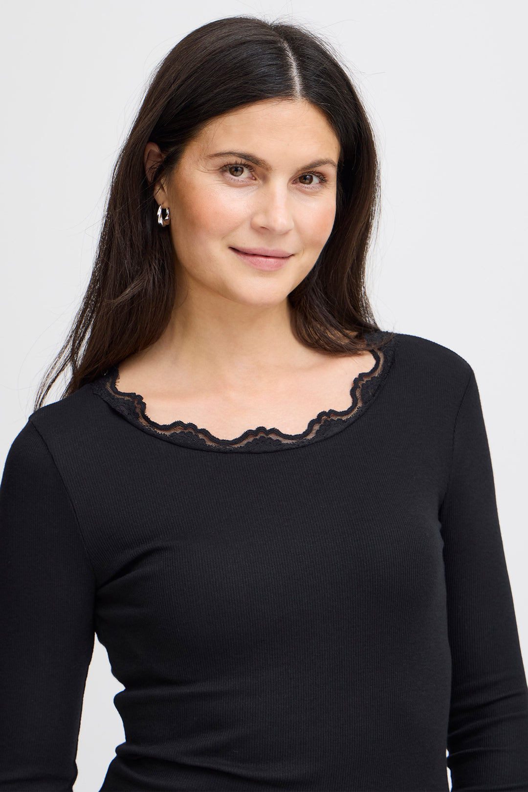 Fransa FRHIZAMOND Black lace-trim top at Shirley Allum