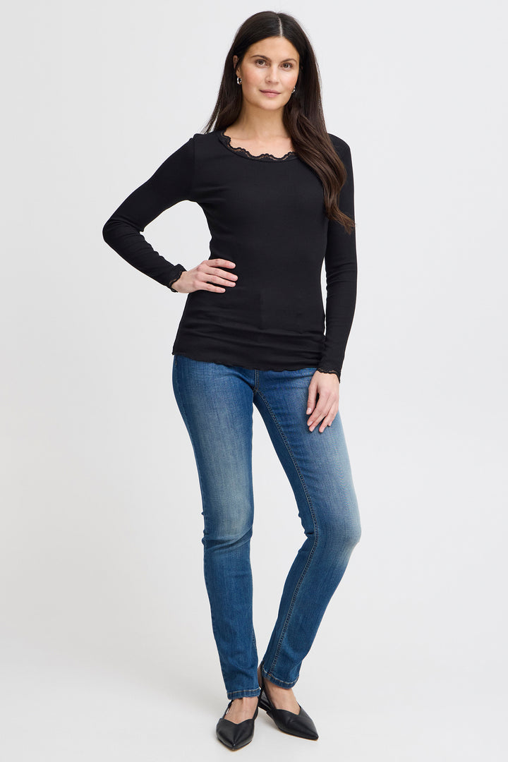 Fransa FRHIZAMOND Black lace-trim top at Shirley Allum
