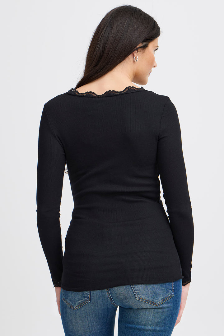 Fransa FRHIZAMOND Black lace-trim top at Shirley Allum