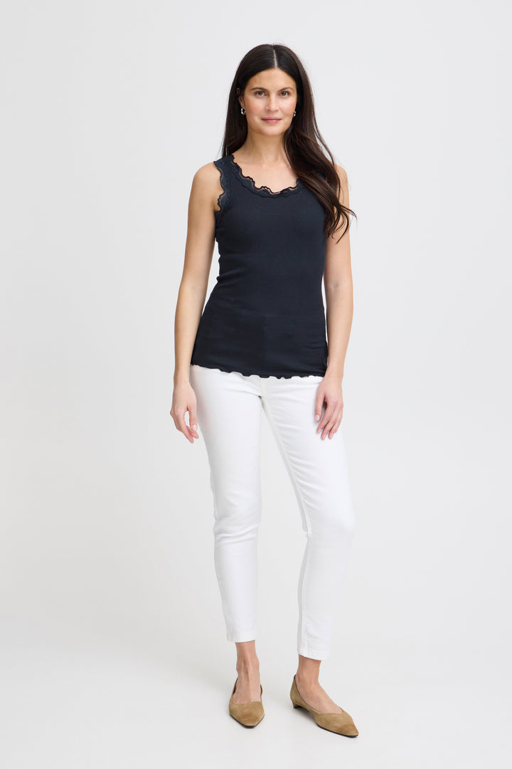 Fransa FRHizamond Dark Peacoat Navy Lace Edge Vest Top 20607460 60468