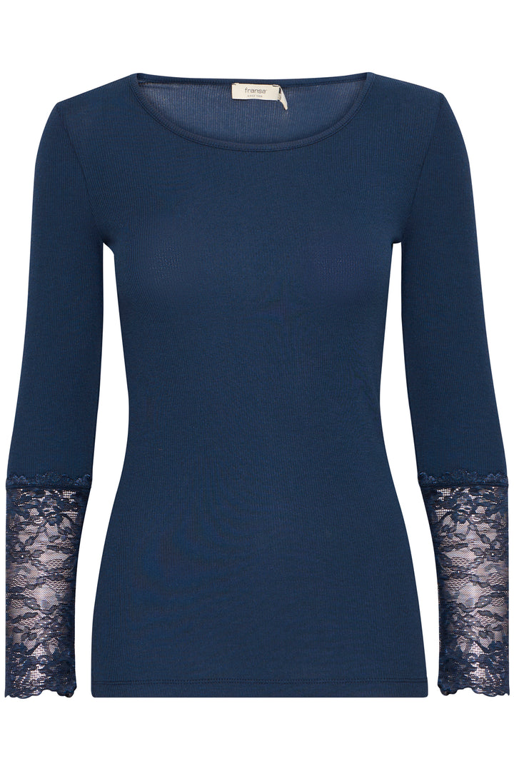 Fransa FRHIZAMOND Dark Peacoat floral-cuff top at Shirley Allum