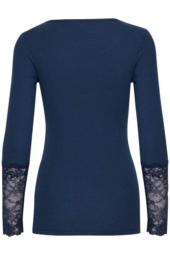 Fransa FRHIZAMOND Dark Peacoat floral-cuff top at Shirley Allum