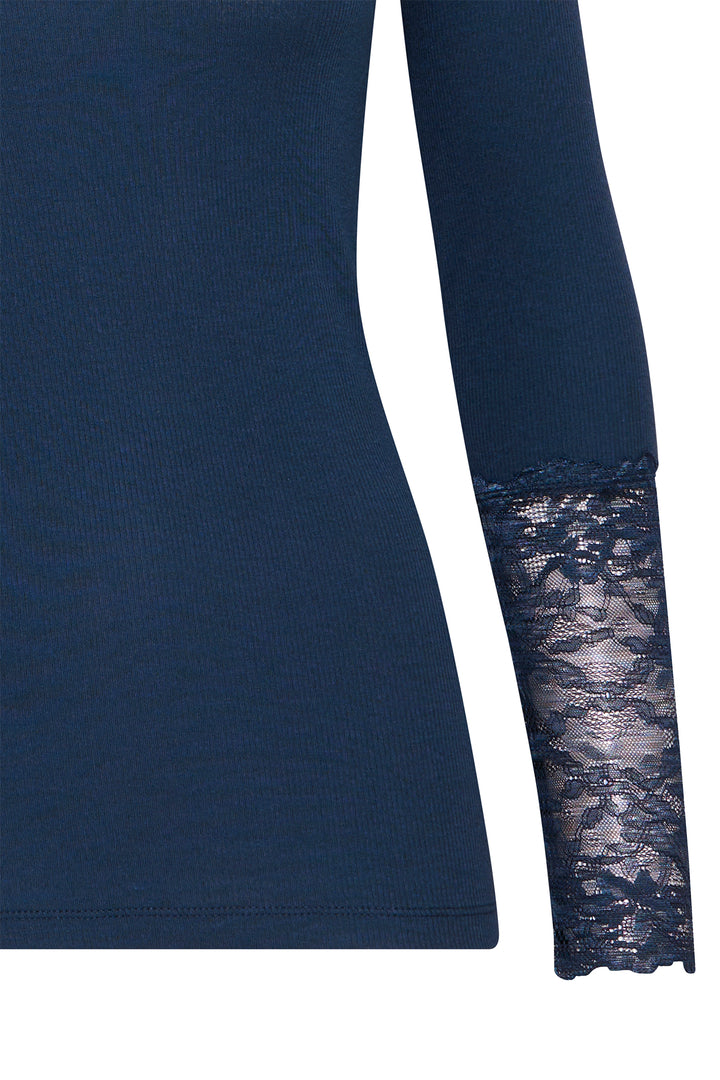 Fransa FRHIZAMOND Dark Peacoat floral-cuff top at Shirley Allum