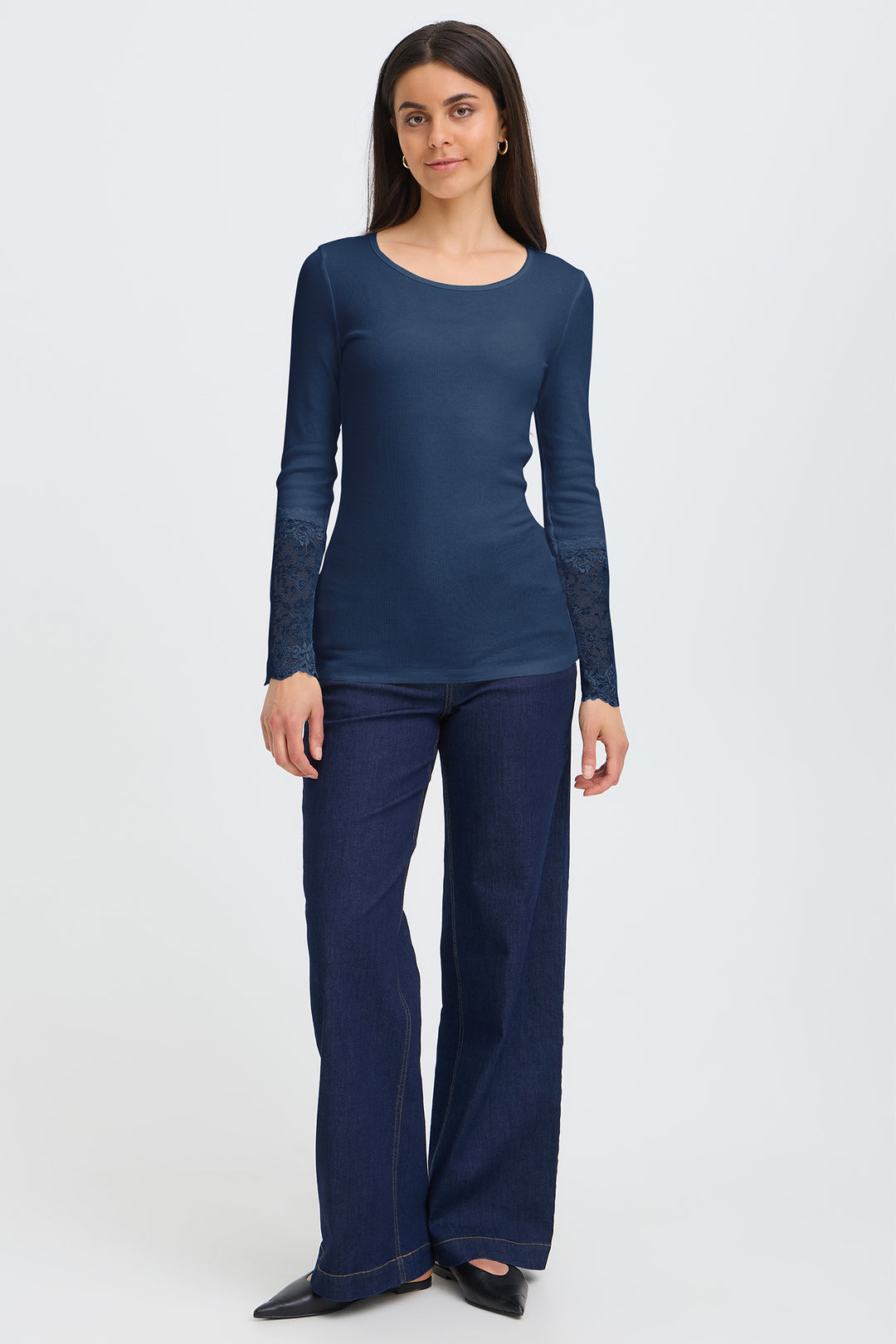 Fransa FRHIZAMOND Dark Peacoat floral-cuff top at Shirley Allum