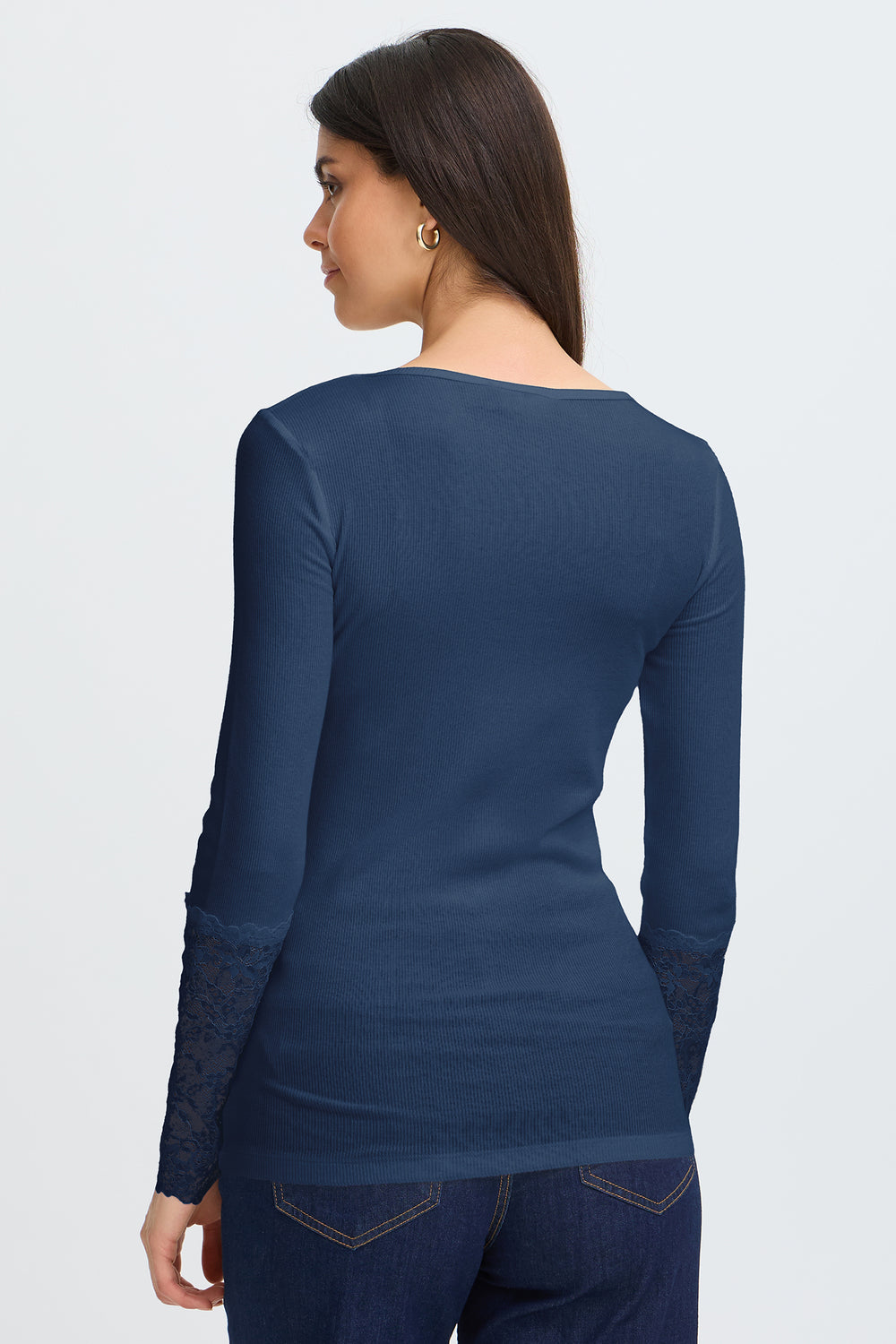 Fransa FRHIZAMOND Dark Peacoat floral-cuff top at Shirley Allum