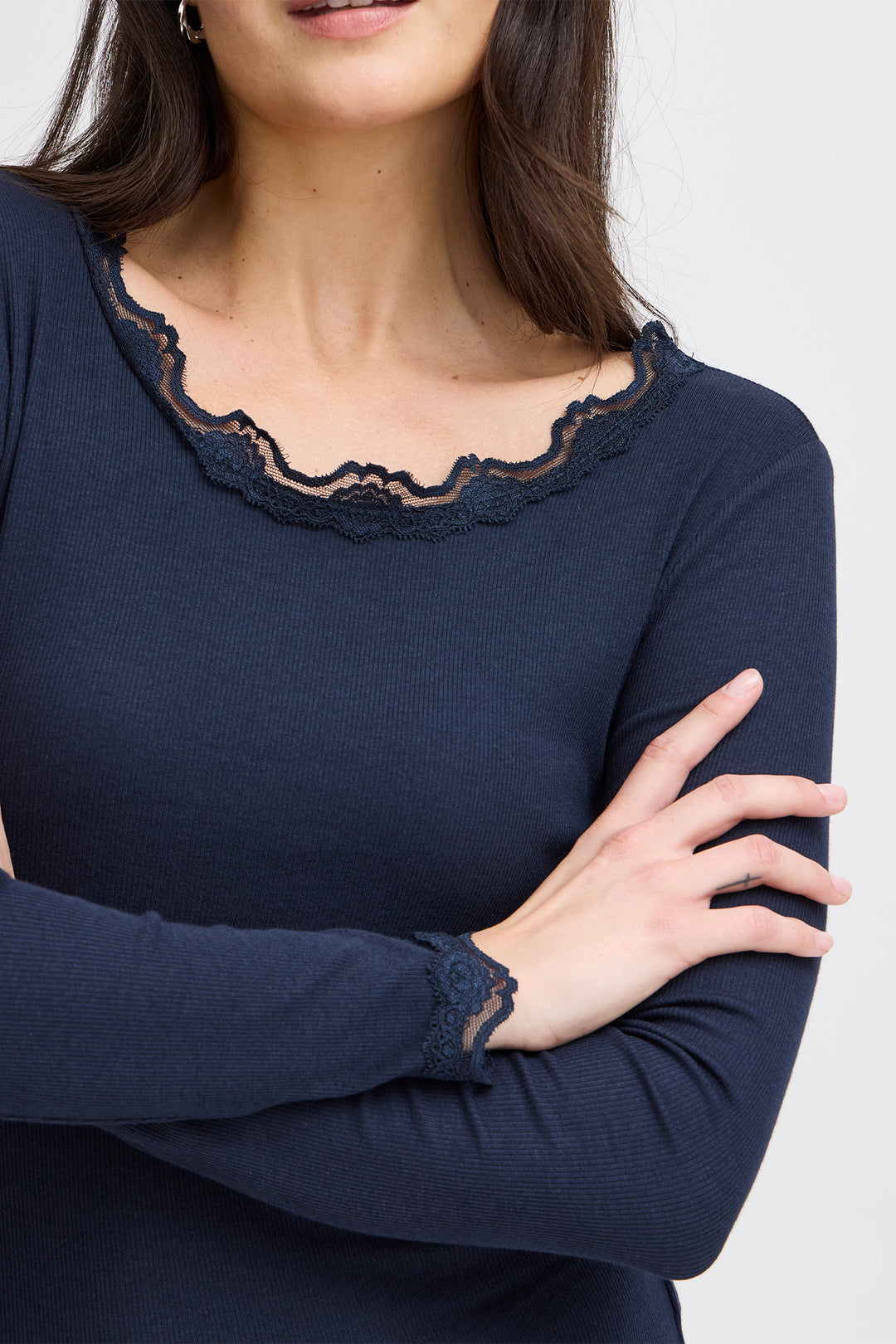 Fransa FRHIZAMOND Dark Peacoat lace-trim top at Shirley Allum