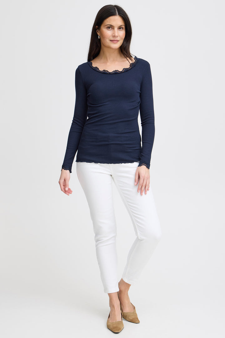 Fransa FRHIZAMOND Dark Peacoat lace-trim top at Shirley Allum