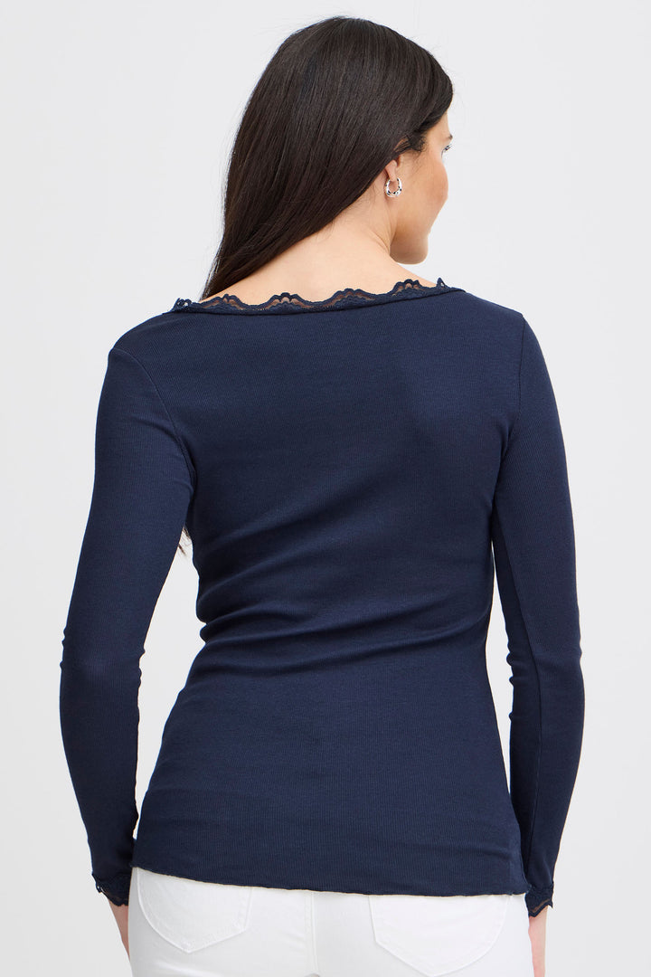 Fransa Frhizamond T-Shirt Long Sleeve Antique Dark Peacoat 20607461 60468 - Shirley Allum Boutique