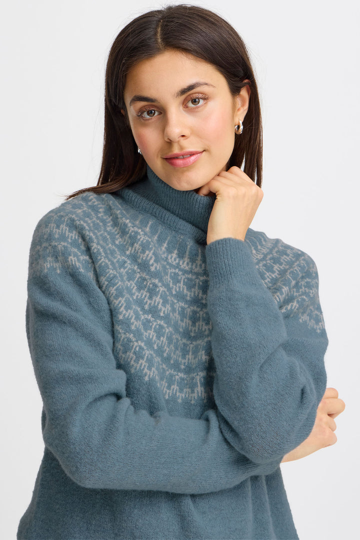 Fransa Frisabella Jumper Polo Neck Citadel Blue 20614514 203529 - Shirley Allum Boutique