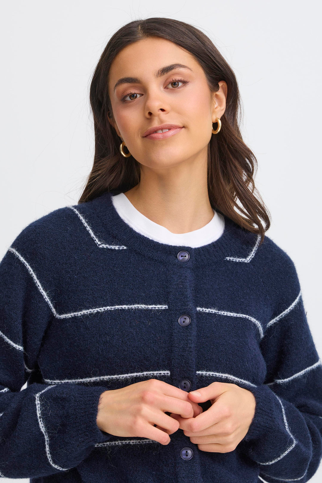 Fransa FRKendra Night Sky Navy Mix Striped Cardigan 20615962 203861
