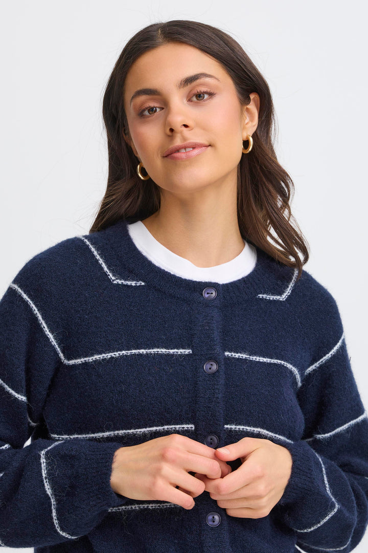 Fransa FRKendra Night Sky Navy Mix Striped Cardigan 20615962 203861