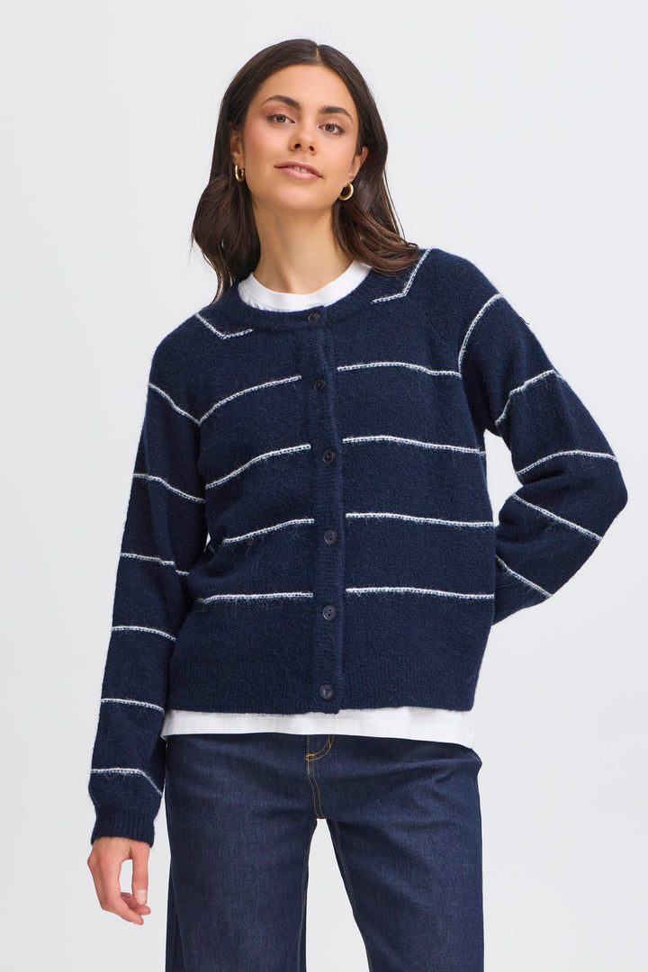 Fransa FRKendra Night Sky Navy Mix Striped Cardigan 20615962 203861