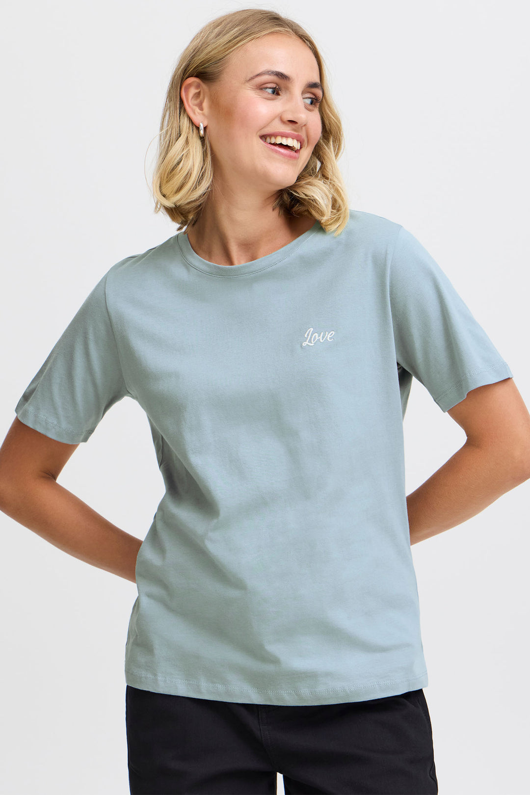 Fransa Frlove T-Shirt Love Logo Citadel Blue 20615287 203529 - Shirley Allum Boutique