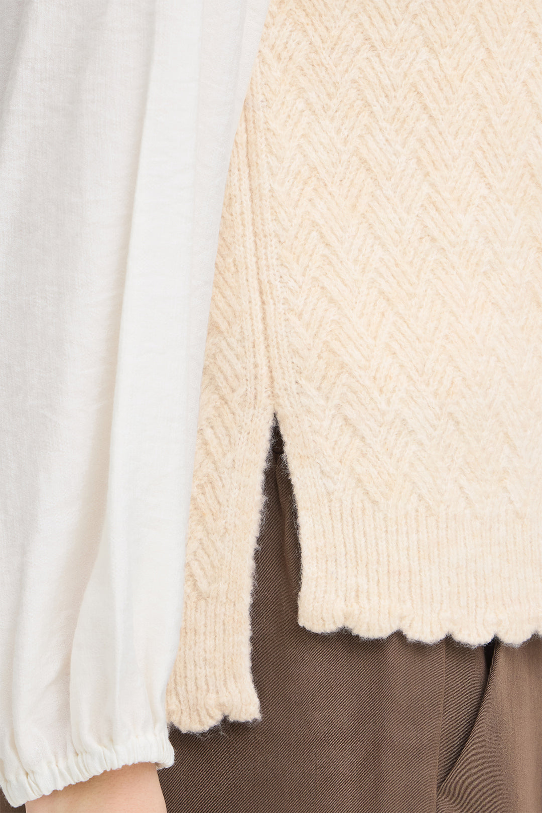 Fransa FRNETTY Oatmeal Melange knit vest at Shirley Allum