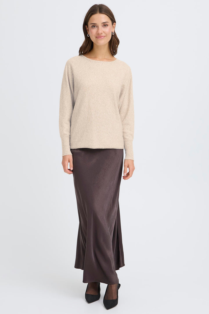 Fransa FRRomina 20617295 1304011 Oatmeal Beige Melange Boat Neck Jumper