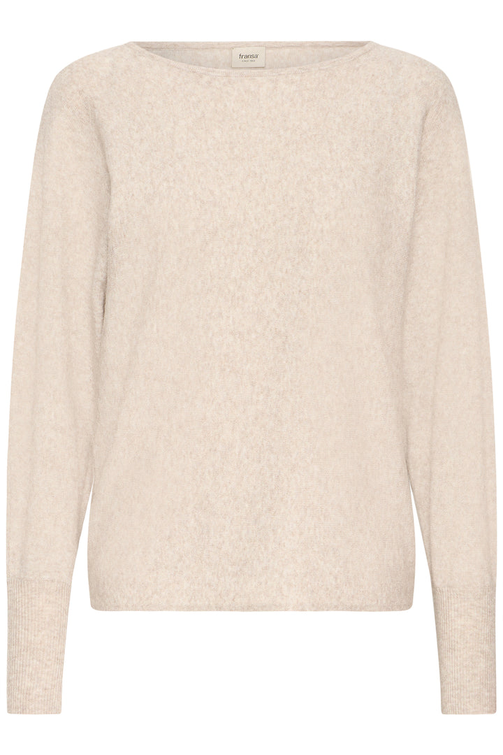 Fransa FRRomina 20617295 1304011 Oatmeal Beige Melange Boat Neck Jumper