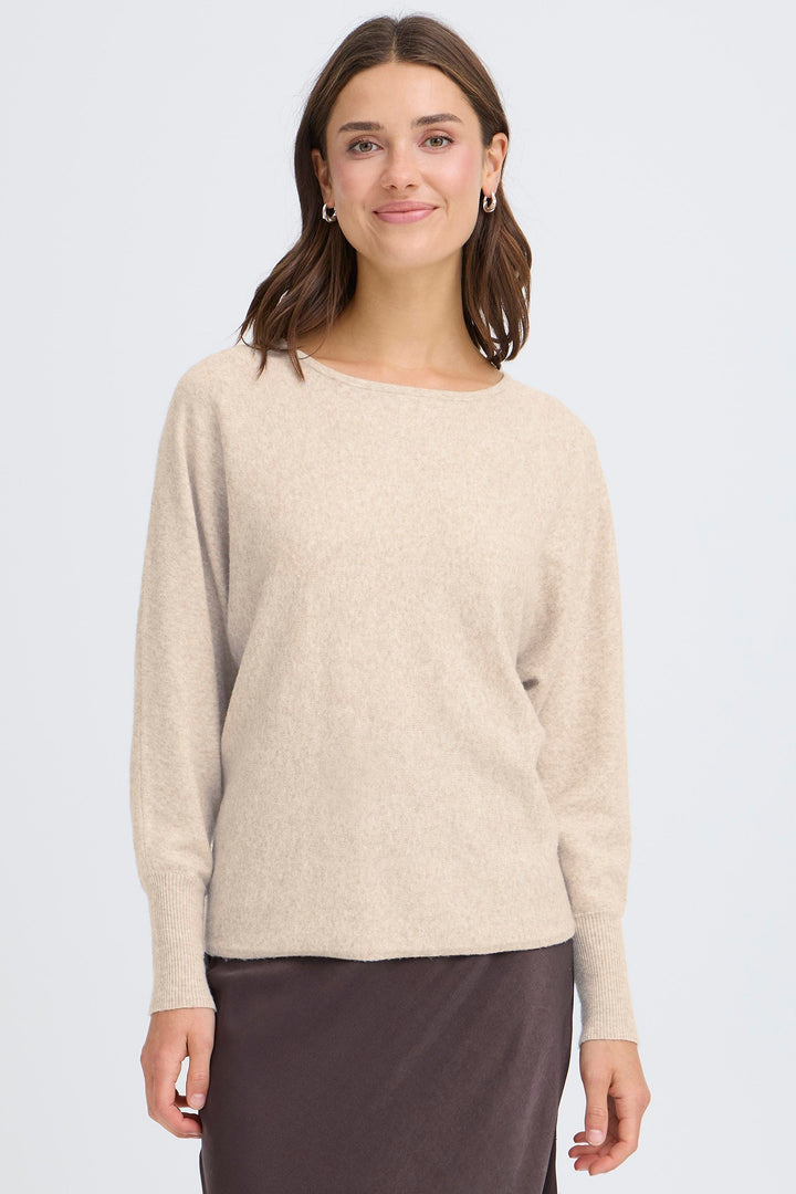 Fransa FRRomina 20617295 1304011 Oatmeal Beige Melange Boat Neck Jumper