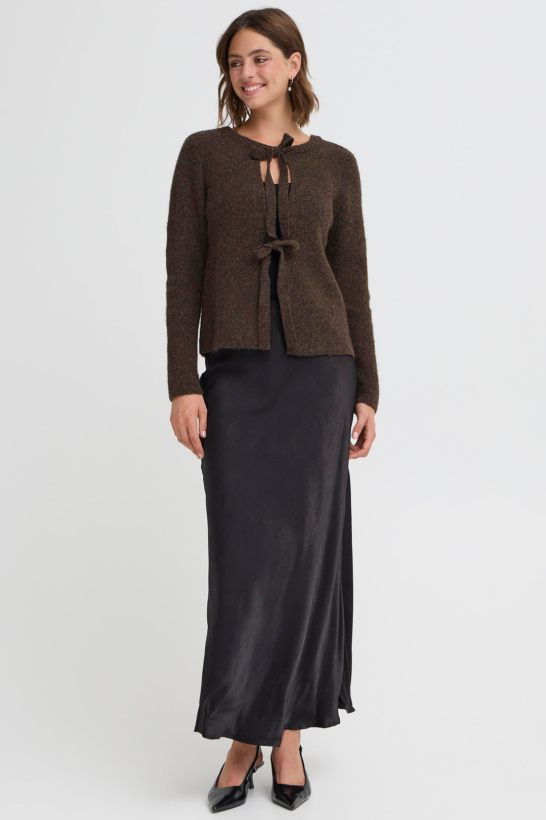 Fransa FRRosanna 20617298 191109 Chocolate Torte Bow Front Cardigan