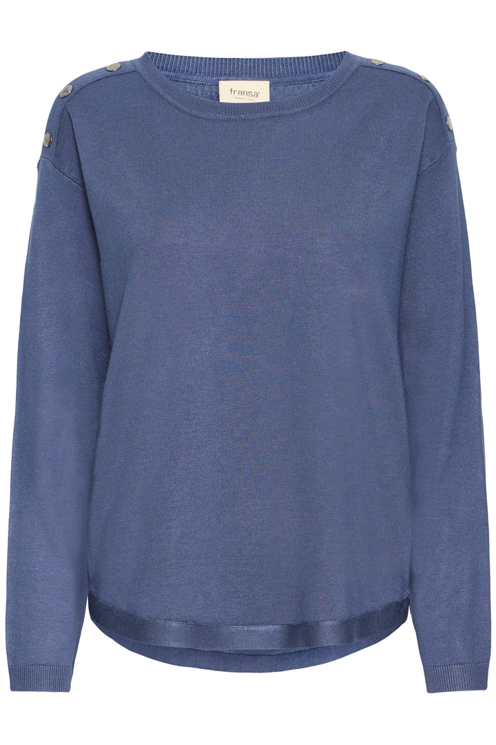 Fransa FRZubasic Bering Sea Blue Boat Neck Stud Shoulder Jumper 20614325 184028