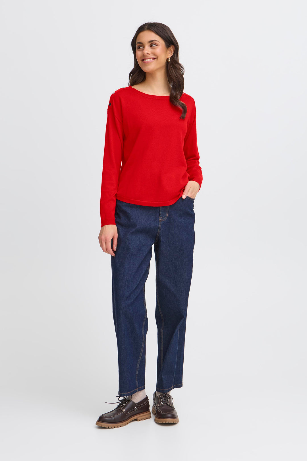 Fransa FRZubasic Mars Red Boat Neck Stud Shoulder Jumper 20614325 181655