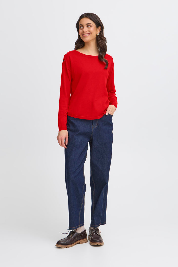 Fransa FRZubasic Mars Red Boat Neck Stud Shoulder Jumper 20614325 181655