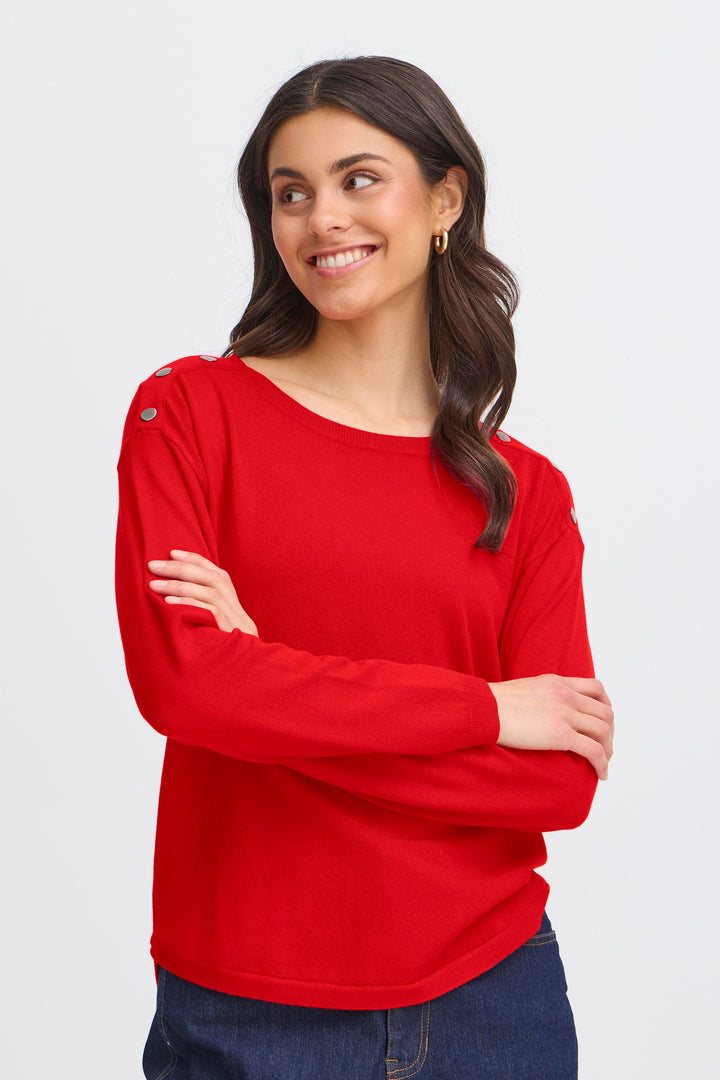 Fransa FRZubasic Mars Red Boat Neck Stud Shoulder Jumper 20614325 181655