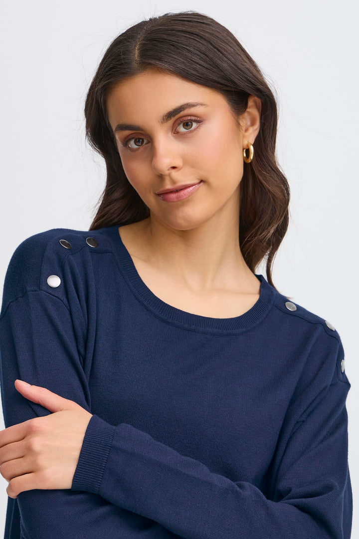 Fransa FRZubasic Navy Blazer Boat Neck Stud Shoulder Jumper 20614325 193923
