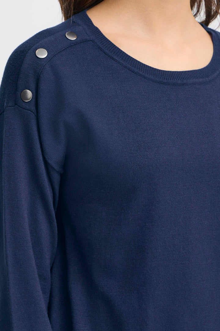 Fransa FRZubasic Navy Blazer Boat Neck Stud Shoulder Jumper 20614325 193923