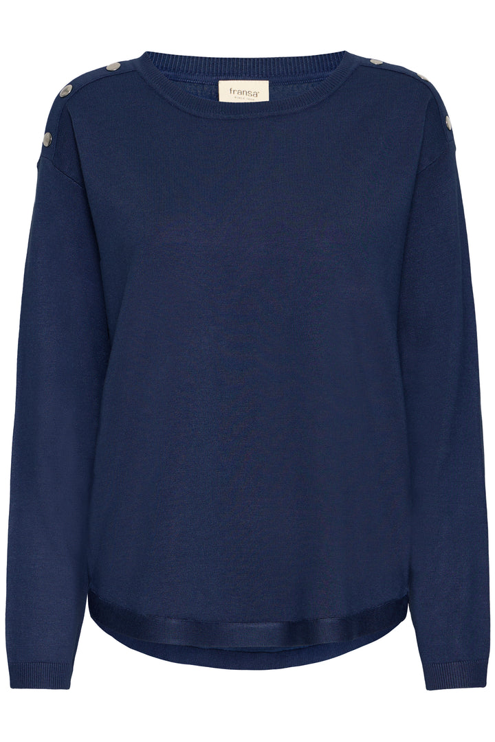Fransa FRZubasic Navy Blazer Boat Neck Stud Shoulder Jumper 20614325 193923
