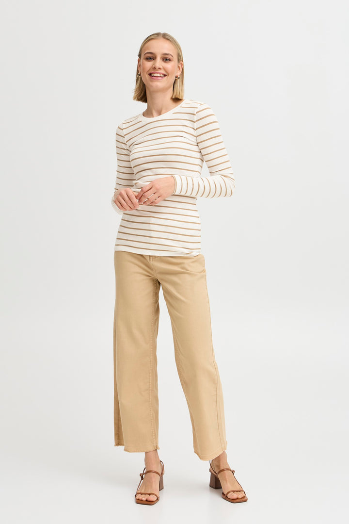 Fransa T-Shirt FRhizamond 33 Striped Cornstalk Mix 20615551 204021 - Shirley Allum Boutique