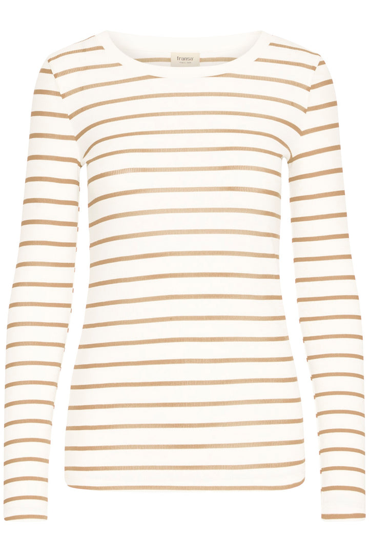 Fransa T-Shirt FRhizamond 33 Striped Cornstalk Mix 20615551 204021 - Shirley Allum Boutique