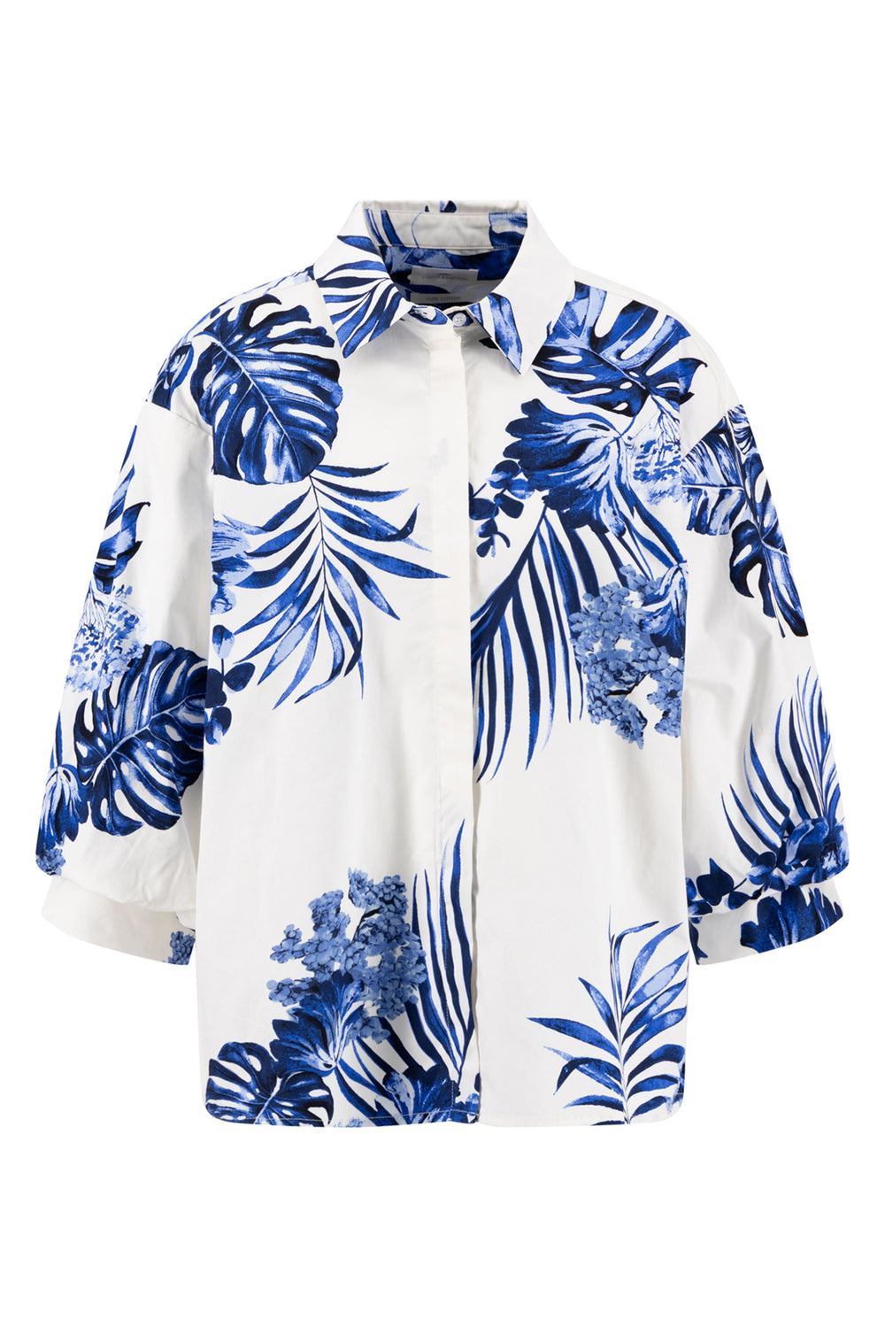 Fynch Hatton tropics print puff sleeve blouse in milk white at Shirley Allum