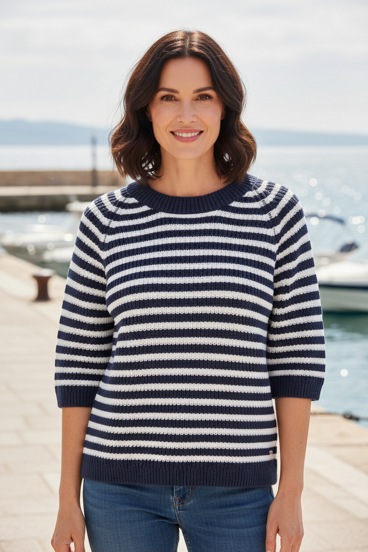 Fynch Hatton Breton stripe jumper in galaxy blue at Shirley Allum