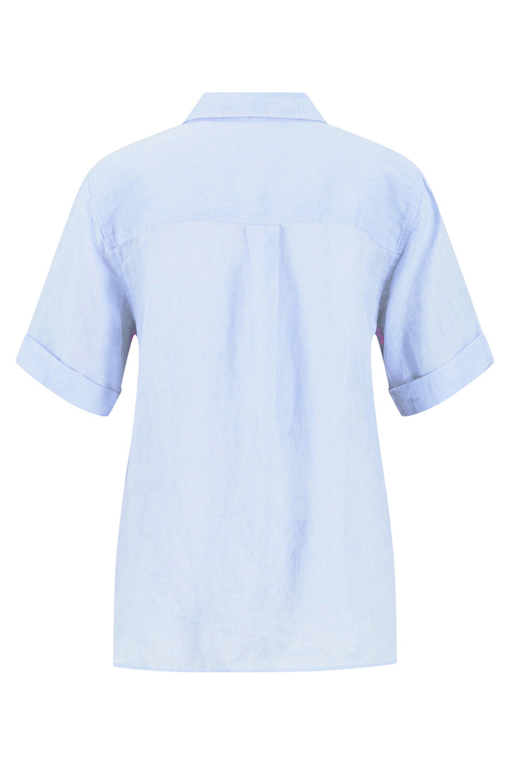 Fynch Hatton linen melange blouse in cornflower blue at Shirley Allum