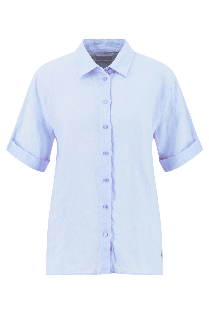 Fynch Hatton linen melange blouse in cornflower blue at Shirley Allum