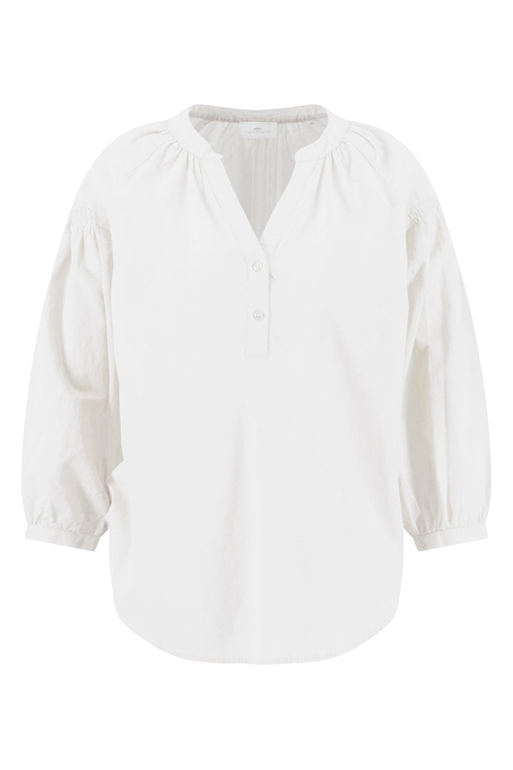 Fynch Hatton ruffle chambray blouse in milk white at Shirley Allum