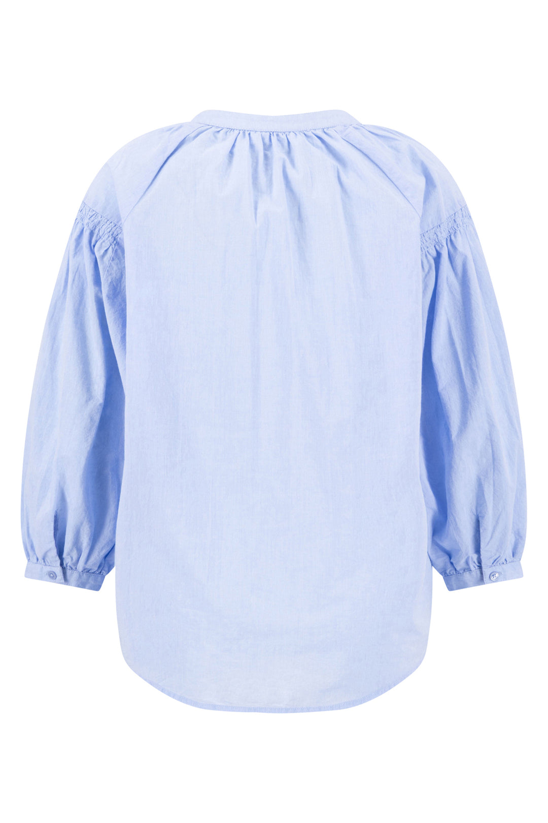 Fynch Hatton ruffle chambray blouse in cornflower blue at Shirley Allum