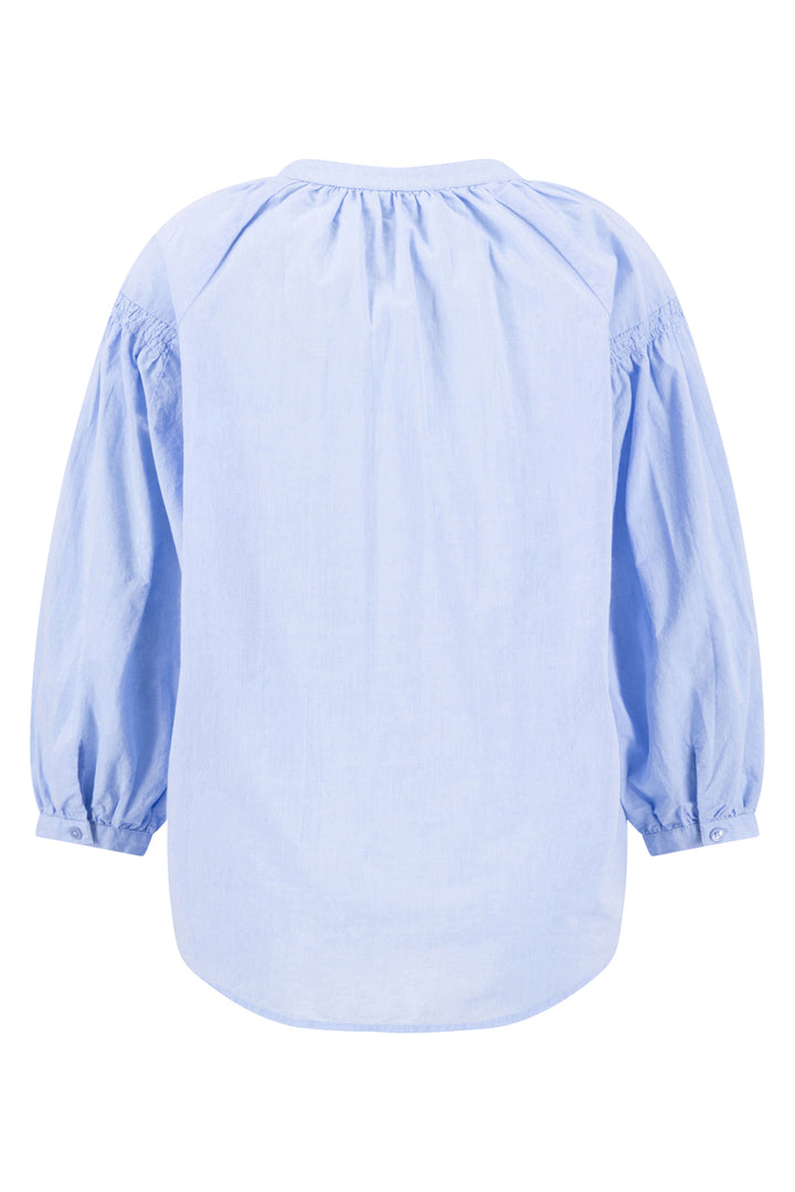 Fynch Hatton ruffle chambray blouse in cornflower blue at Shirley Allum