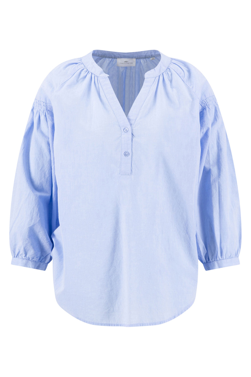 Fynch Hatton ruffle chambray blouse in cornflower blue at Shirley Allum