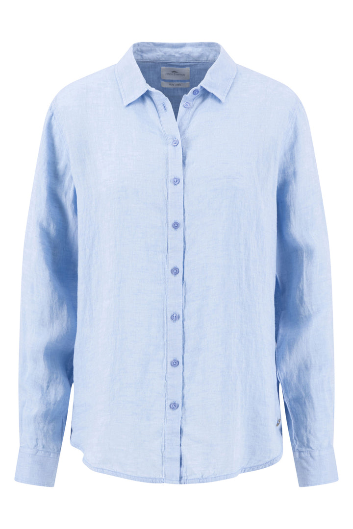 Fynch Hatton melange linen shirt in cornflower blue at Shirley Allum