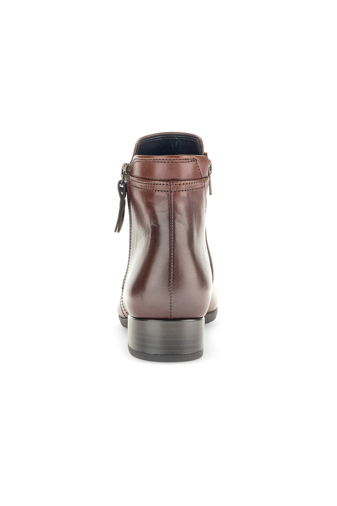 Brown leather boot with a zipper on a white background