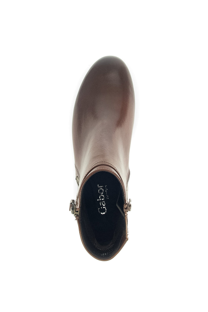 Brown ankle boot with 'Gabor' branding on a white background